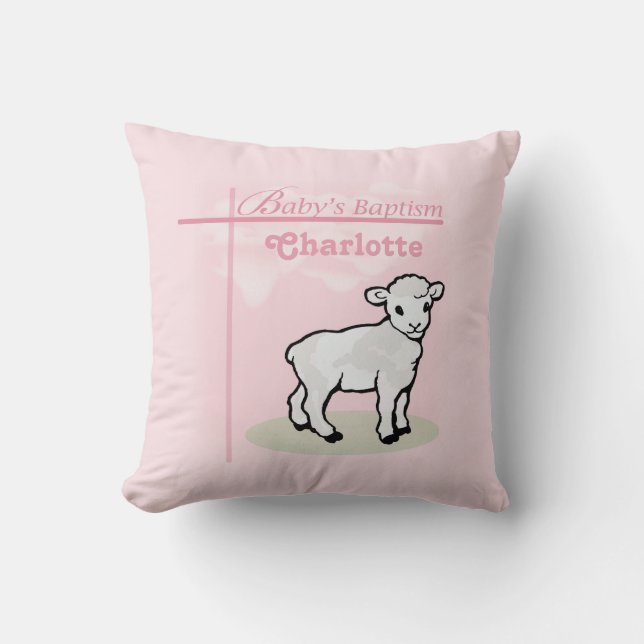 Almofada Personalizável, Batismo, Rosa, Garota, Lambe (Frente)