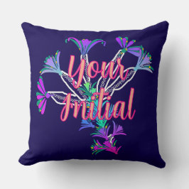 Almofada Personalize Com Seu Floral Inicial Azul Escuro