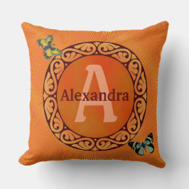 Almofada Personalize estas laranja e borboleta