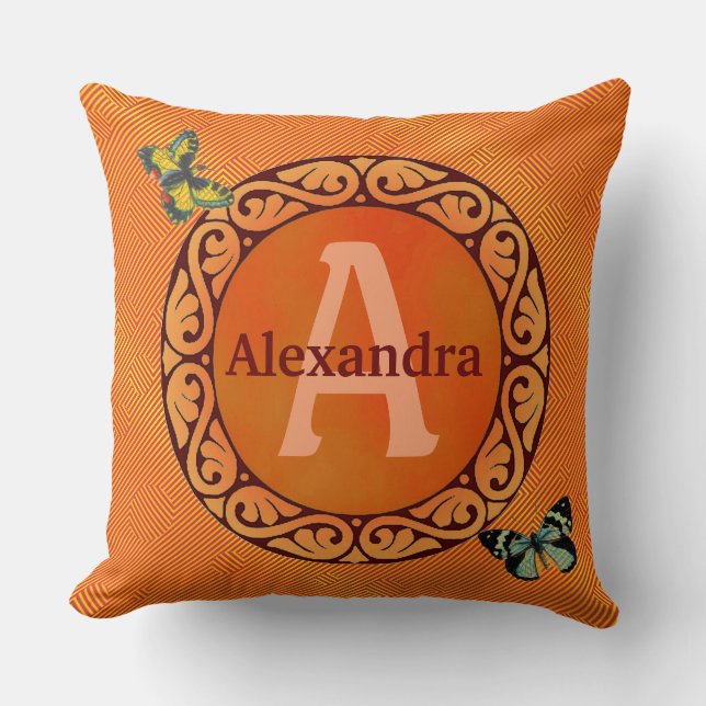 Almofada Personalize estas laranja e borboleta (Frente)