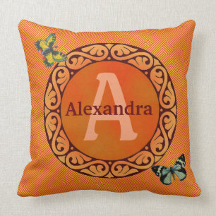 Almofada Personalize estas laranja e borboleta