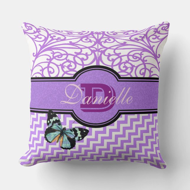 Almofada Personalize este o roxo extravagante e a borboleta (Frente)
