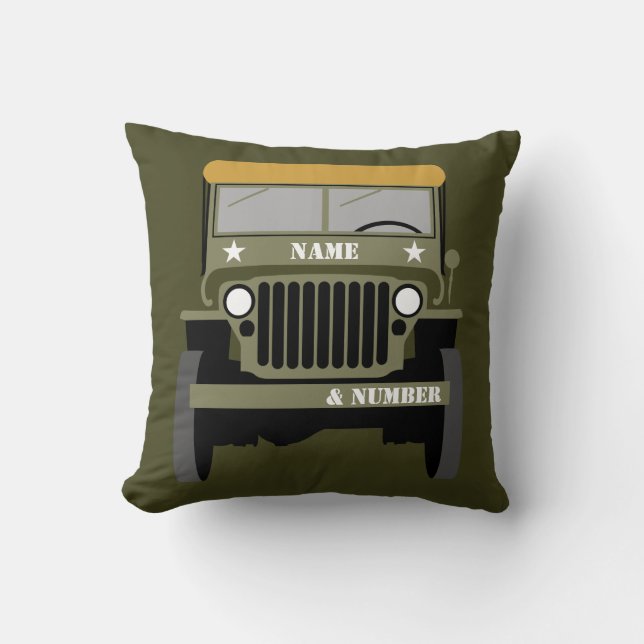 Almofada Personalize Military Veteran vintage Army Vehicle  (Frente)