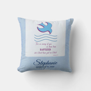 Almofada Personalize, pomba do batismo adulto em azul
