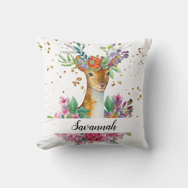 Almofada Personalize Seu Belo Veado Floral (Frente)