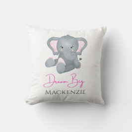 Almofada Personalize Sonhe Grande Elefante Rosa Cinza Menin