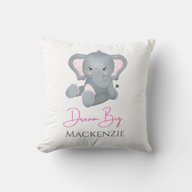 Almofada Personalize Sonhe Grande Elefante Rosa Cinza Menin (Frente)