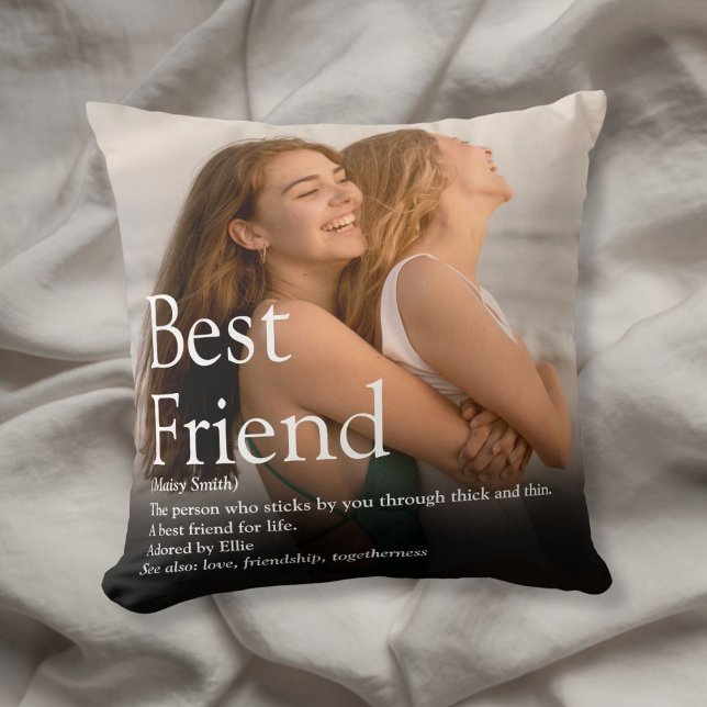 Almofada Personalize sua melhor foto e definição de amigo (Personalized Your Best Friend Photo and Definition Throw Pillow)
