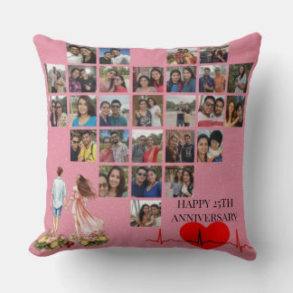 Almofada Personalized 25th Wedding Anniversary Photo Collag