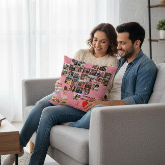 Almofada Personalized 25th Wedding Anniversary Photo Collag