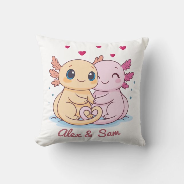Almofada Personalized Axolotl Valentine Throw Pillow (Frente)