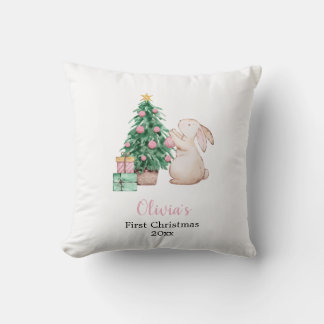 Almofada Personalized Baby’s First Christmas rabbit theme