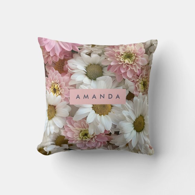 Almofada Personalized Blush Pink and White Daisy Flower (Frente)
