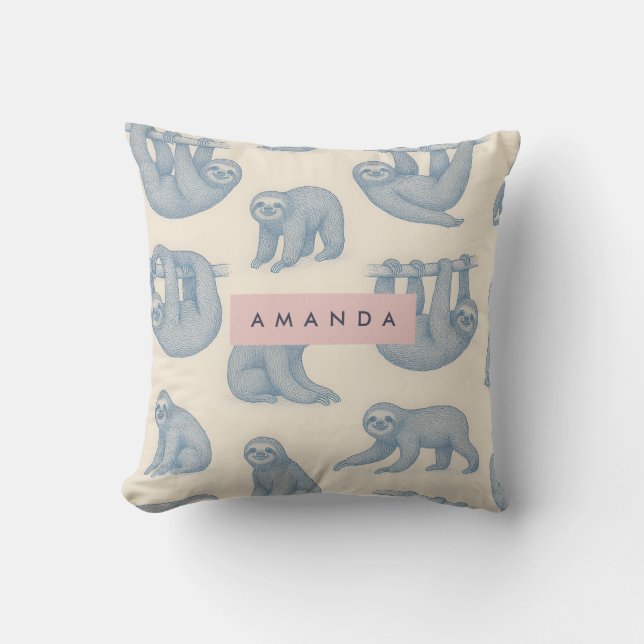 Almofada Personalized Charming Elegant Blue Sloth Pattern (Frente)
