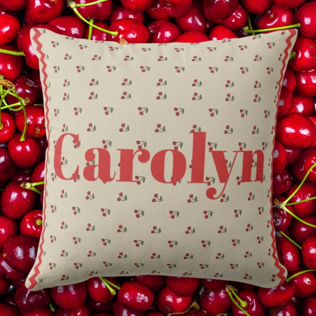 Almofada Personalized Cherry Throw Pillow with Custom Name (Criador carregado)