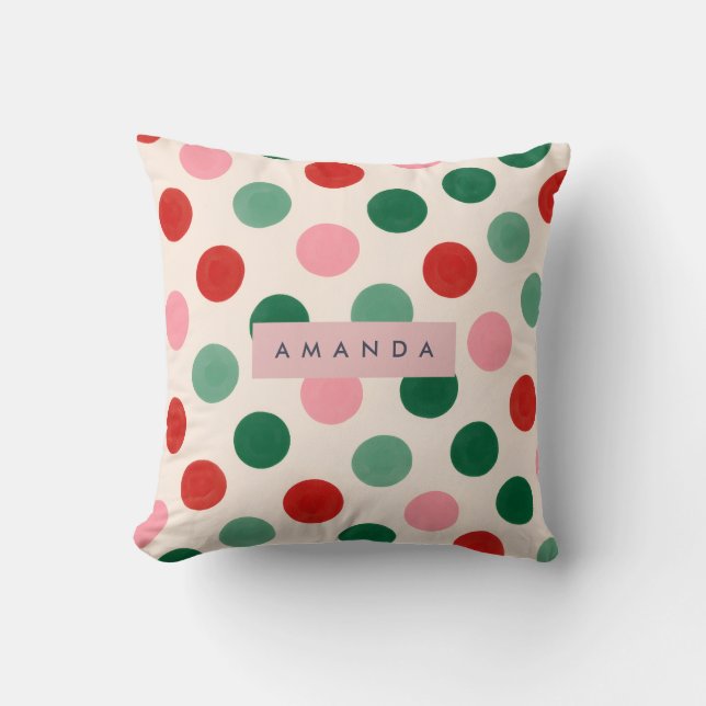 Almofada Personalized Christmas Red Green and Pink Polka (Frente)