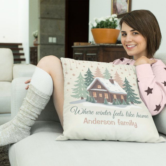 Almofada Personalized Christmas Winter Cabin (Criador carregado)