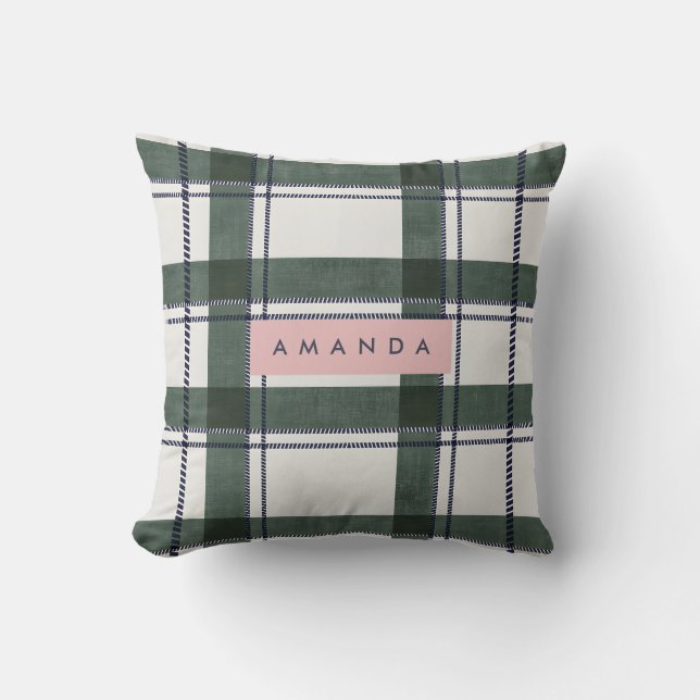 Almofada Personalized Classic Forest Green and Navy Plaid  (Frente)