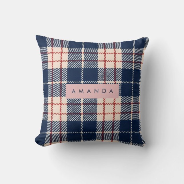 Almofada Personalized Classic Navy and Red Plaid (Frente)