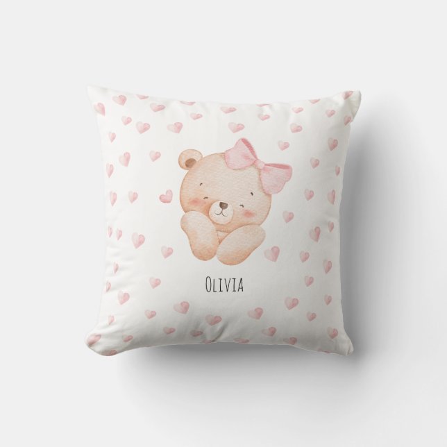 Almofada Personalized Cute Bear with pink Hearts  (Frente)