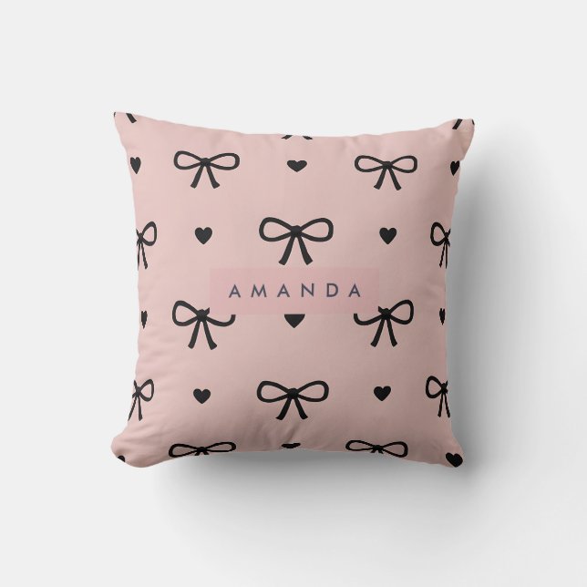 Almofada Personalized Cute Chic Pink Bow & Heart Pattern (Frente)