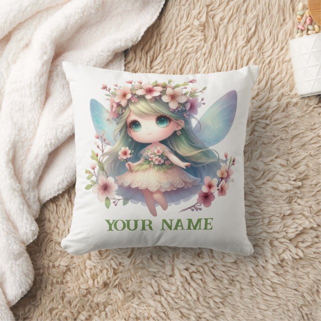 Almofada Personalized Cute Fairy & Floral Wreath Pillow (Cobertor)