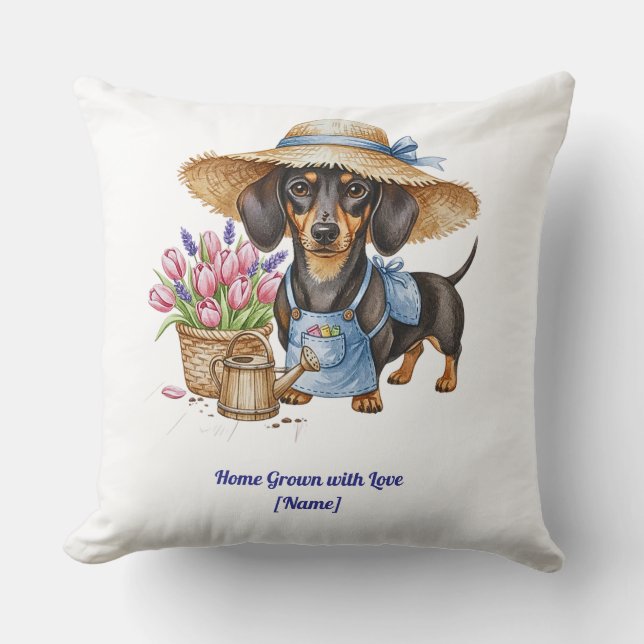 Almofada Personalized Dachshund Garden Throw Pillow (Frente)