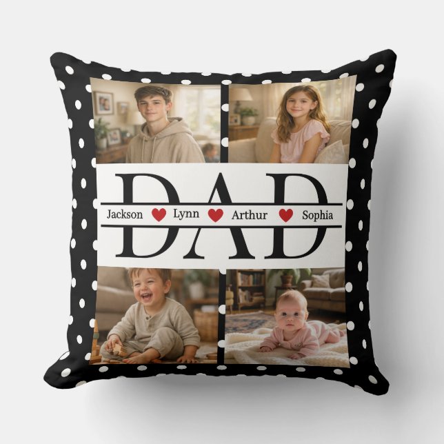 Almofada Personalized Dad Photo Collage & Kids Name (Frente)