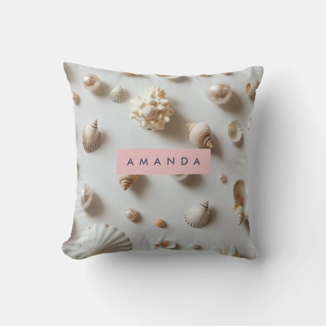 Almofada Personalized Elegant Pastel Seashell & Pearl (Frente)