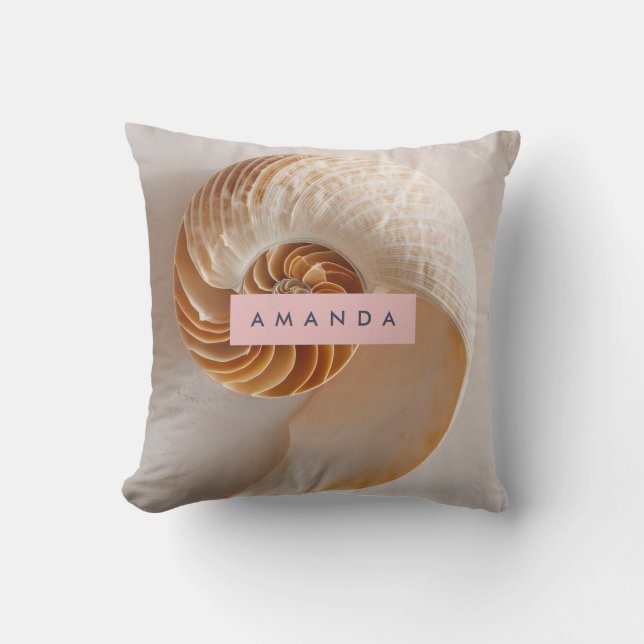 Almofada Personalized Elegant Seashell Spiral Coastal (Frente)