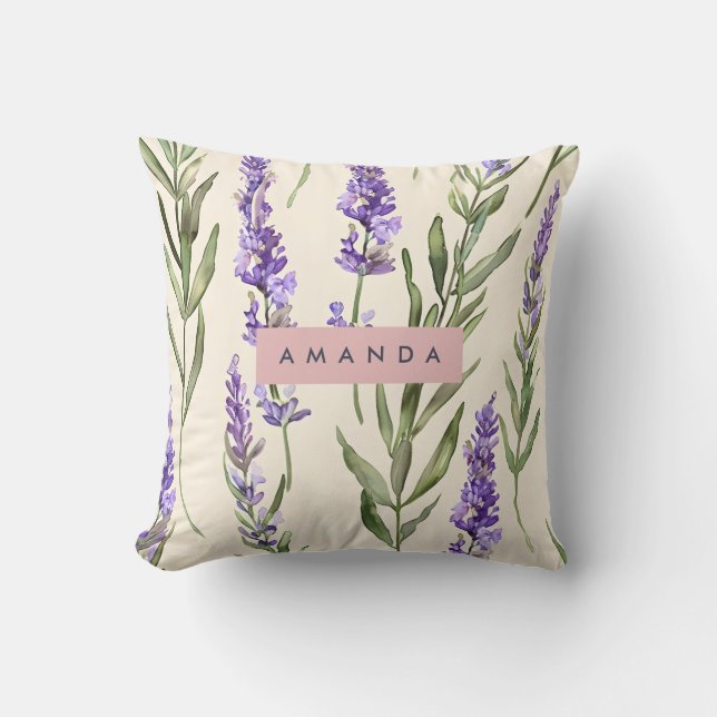 Almofada Personalized Elegant Watercolor Lavender  (Frente)