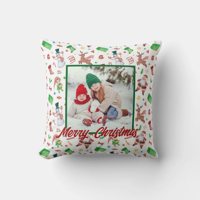 Almofada Personalized Family Christmas Stylish Photo (Frente)