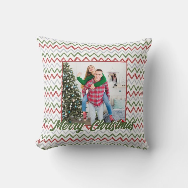 Almofada Personalized Family Christmas Stylish Photo (Frente)