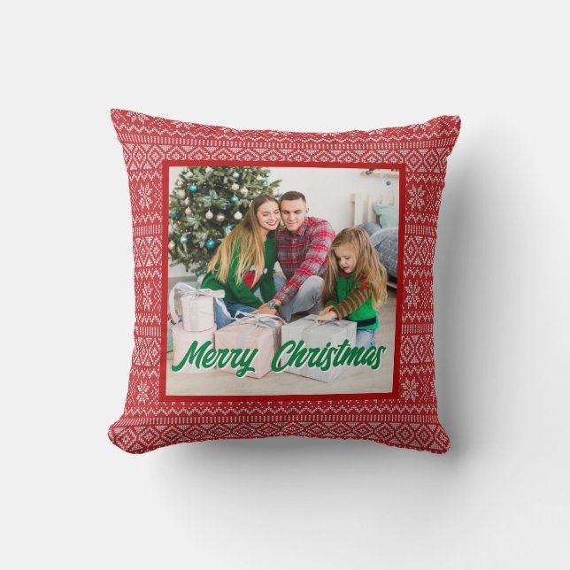 Almofada Personalized Family Christmas Stylish Photo (Frente)