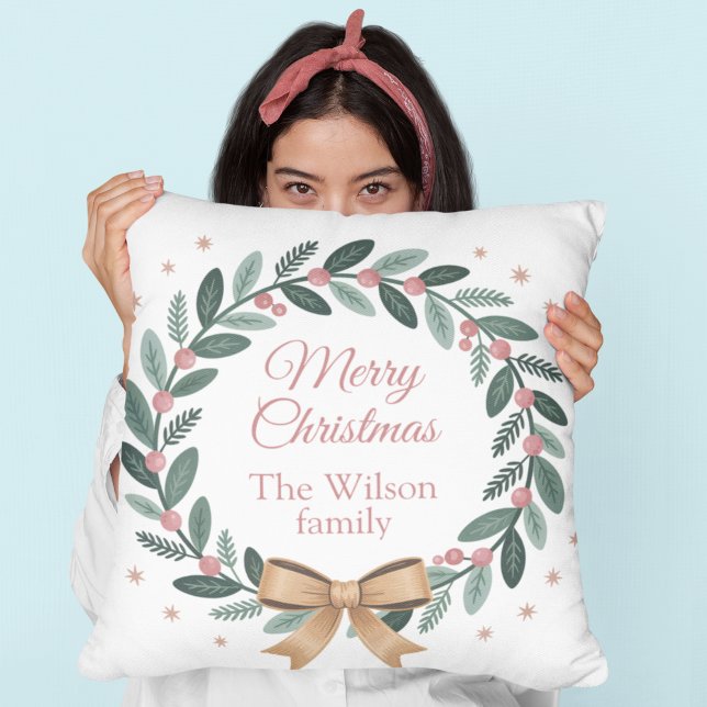 Almofada Personalized Family Christmas Wreath (Criador carregado)