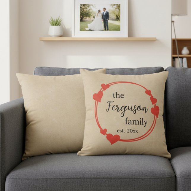 Almofada Personalized Family Name with Wedding Year (Romantic personalized wedding gift idea - romantic family name throw pillow.)