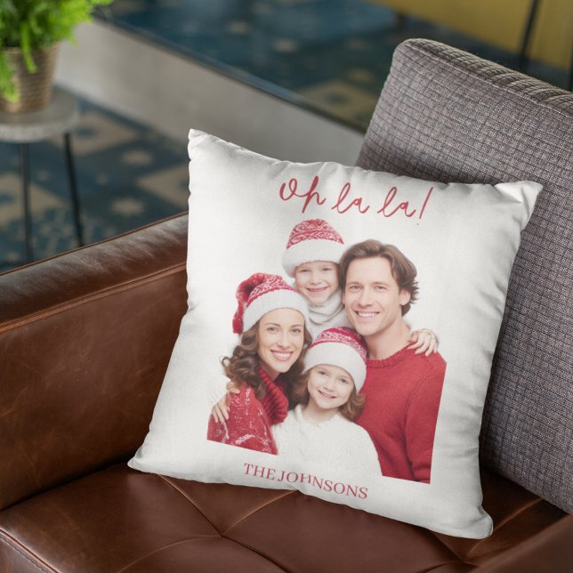 Almofada Personalized Family Photo & Name Christmas Pillow (Criador carregado)