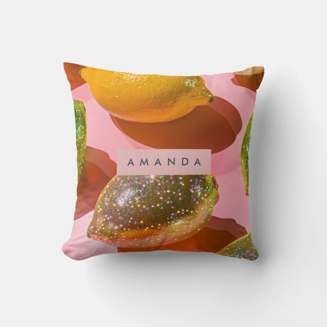 Almofada Personalized Glitter Lemon Citrus Design (Frente)