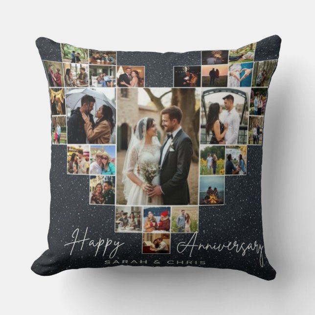 Almofada Personalized Heart Photo Collage Throw Pillow (Frente)