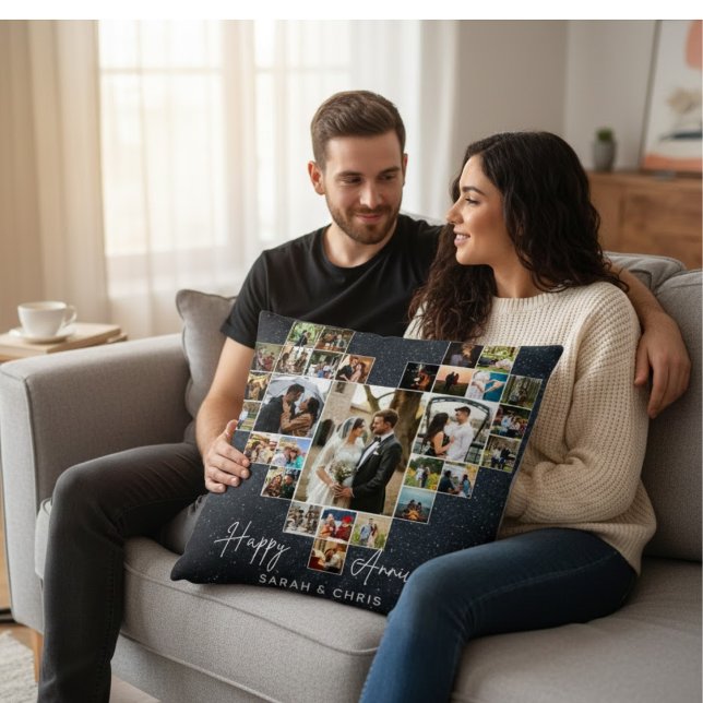 Almofada Personalized Heart Photo Collage Throw Pillow (Criador carregado)