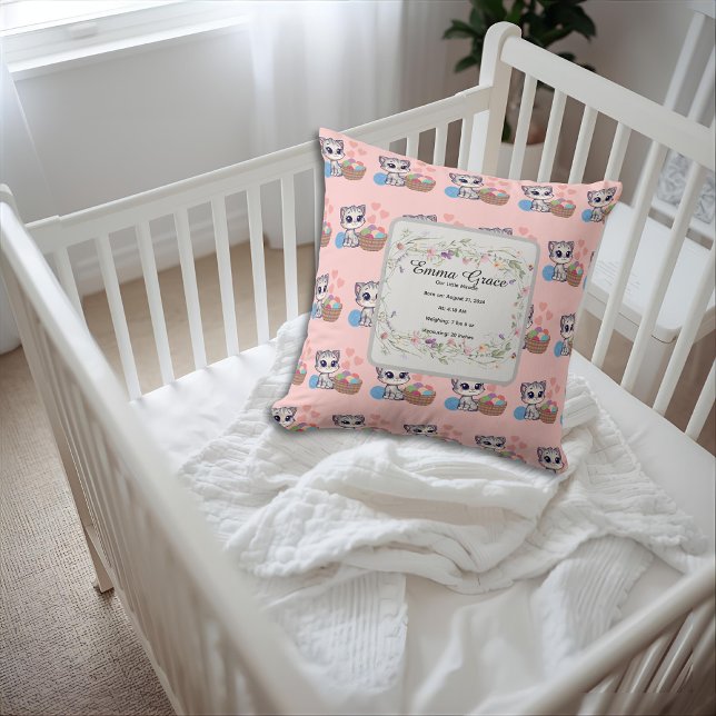 Almofada Personalized Kitten & Wildflowers Birth Keepsake (Criador carregado)
