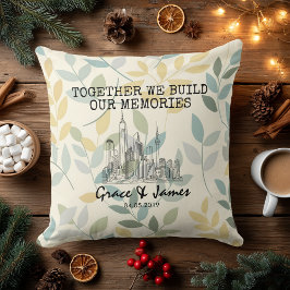 Almofada Personalized Leaf Pattern Skyline Couple Pillow