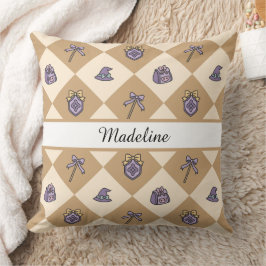 Almofada Personalized Magical Girl Name Gold Checkered