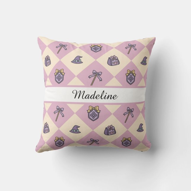 Almofada Personalized Magical Girl Name Pink Checkered (Verso)