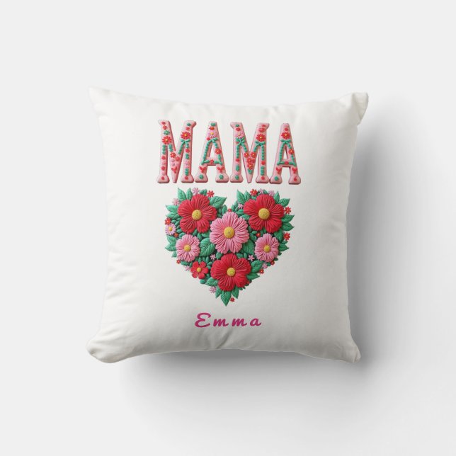 Almofada Personalized Mama Heart Floral Custom Gift (Frente)