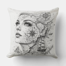 Almofada Personalized Map Compass Woman Art Vintage Chic