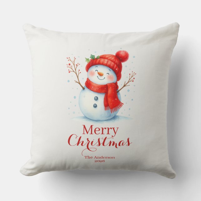 Almofada Personalized Merry Christmas Snowman Custom Year  (Frente)