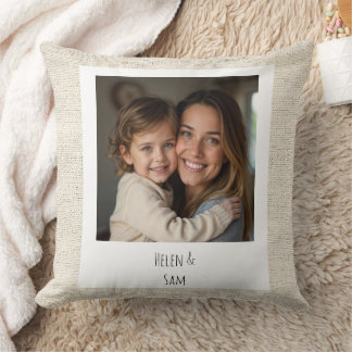 Almofada Personalized Minimalist Family Photo Faux Burlap