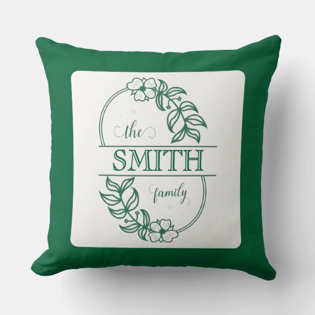 Almofada  Personalized Modern Floral Family Name Monogram (Frente)