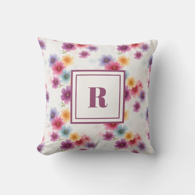 Almofada Personalized Monogram – Elegant Modern Floral  (Frente)